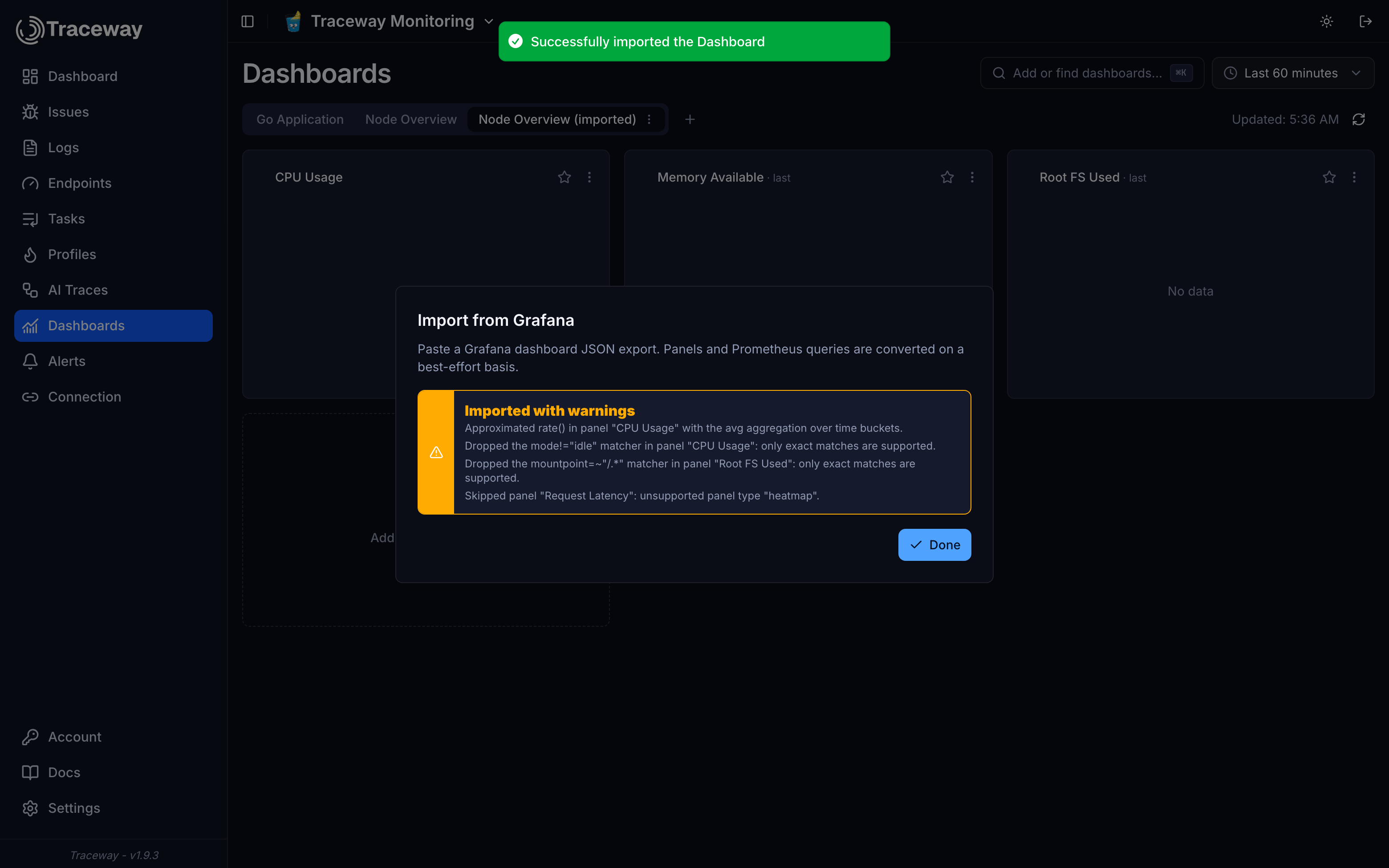 Grafana conversion warnings