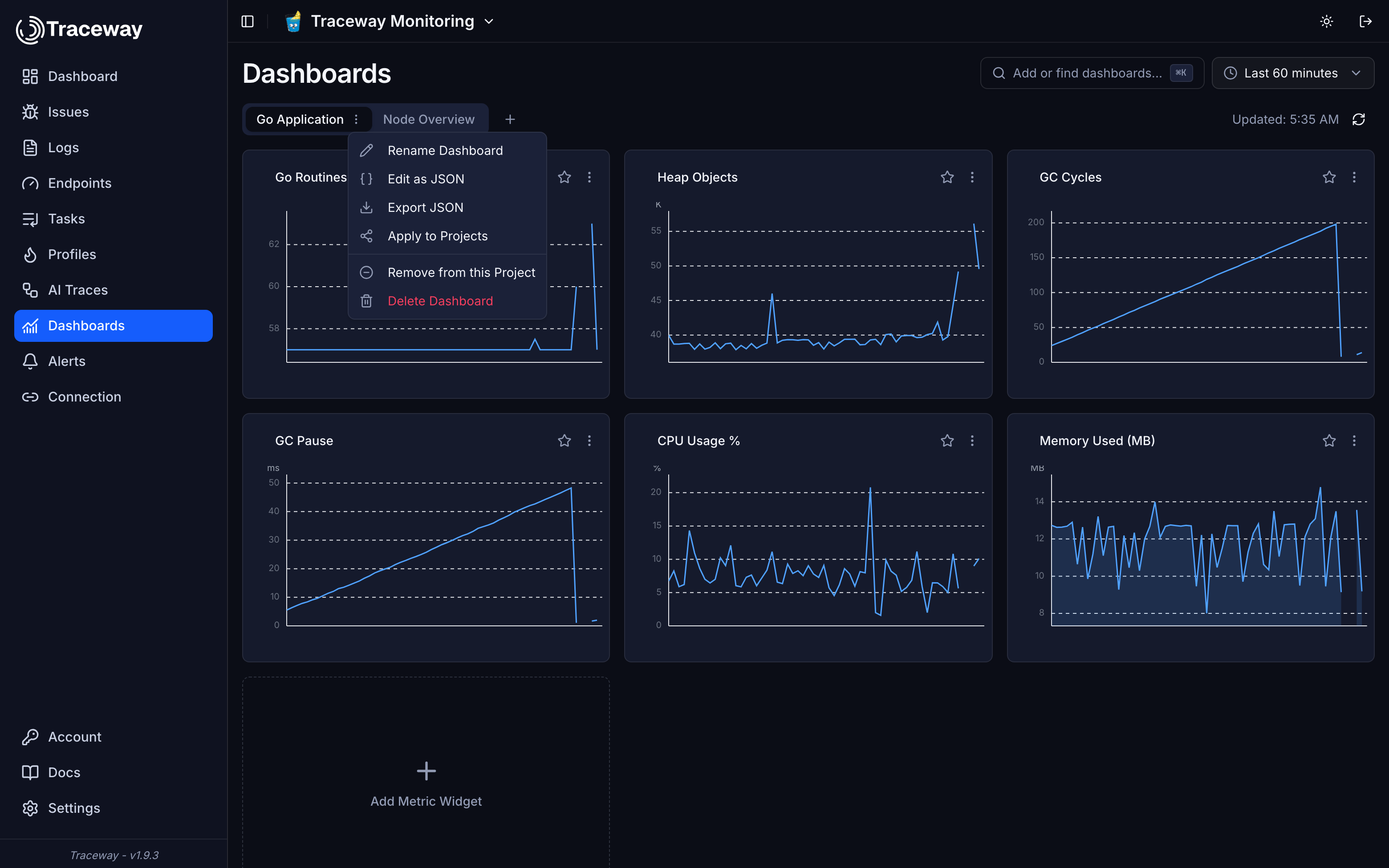 Dashboard menu