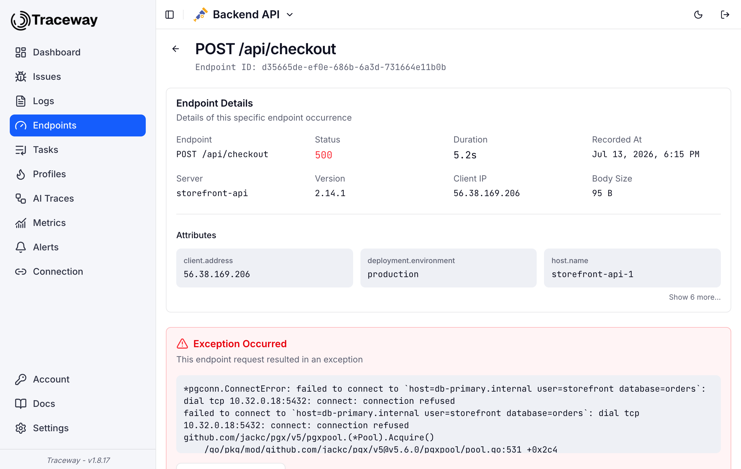 Endpoint with Exception