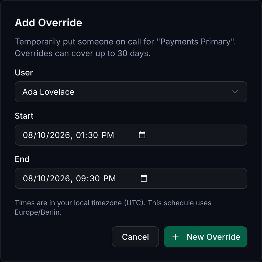 The override dialog
