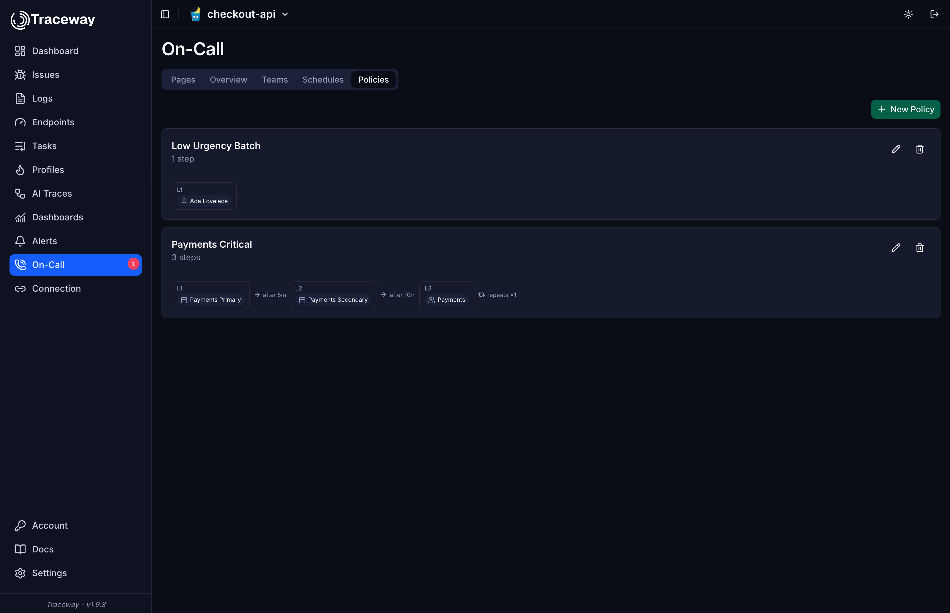 The Escalation Policies tab